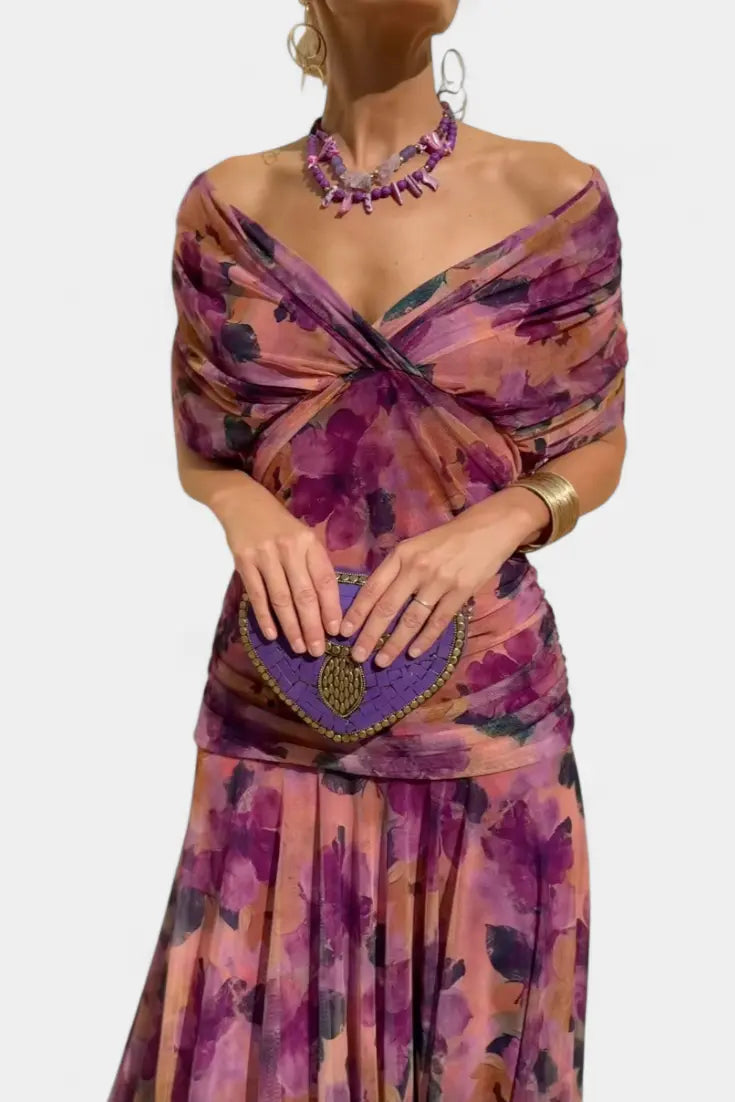 Ava | Women’s Off Shoulder Ruched Midi Dress Luvy Boutique