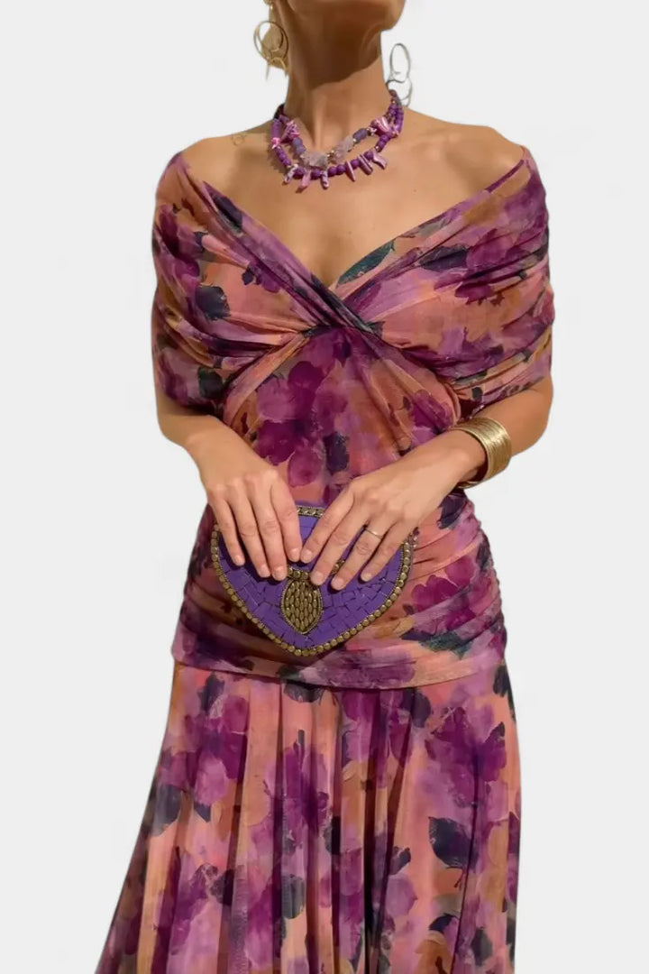 Ava | Women’s Off Shoulder Ruched Midi Dress Luvy Boutique