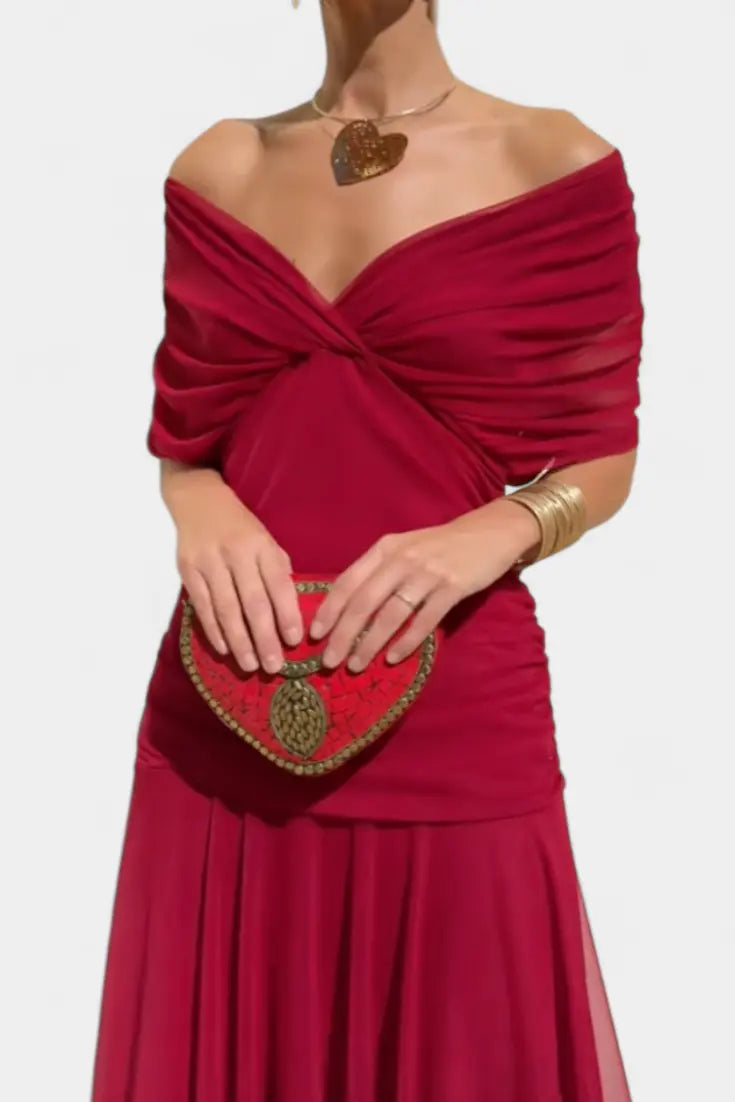 Blair | Women Off Shoulder Ruched Maxi Dress Luvy Boutique