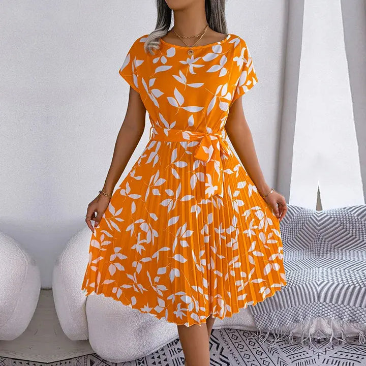 Isabelle | Pleated Floral Dress with Tie Luvy Boutique