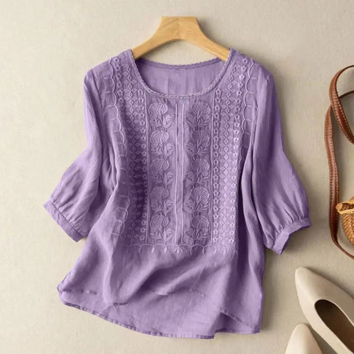 Brooklyn | Women’s Embroidered Three Quarter Sleeve Top Luvy Boutique