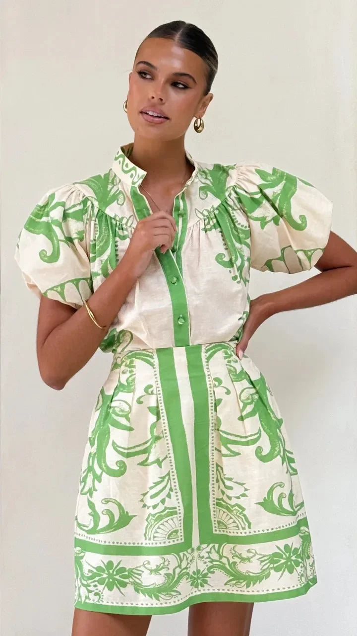 Evelyn | Women's Printed Puff Sleeve Mini Dress Luvy Boutique