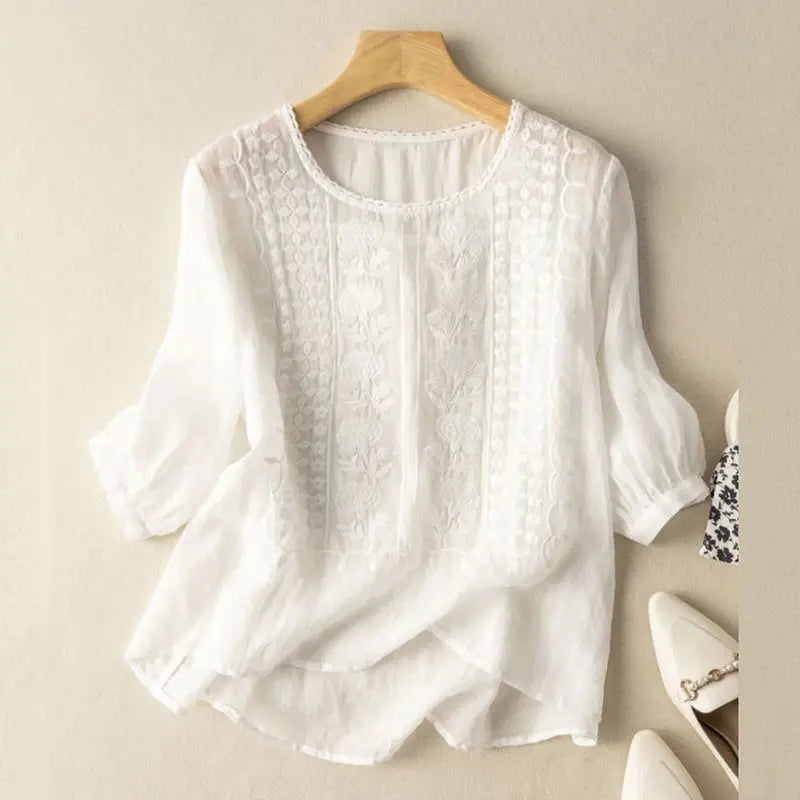 Brooklyn | Women’s Embroidered Three Quarter Sleeve Top Luvy Boutique