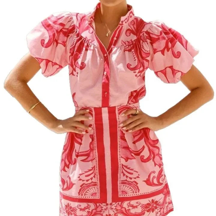 Evelyn | Women's Printed Puff Sleeve Mini Dress Luvy Boutique