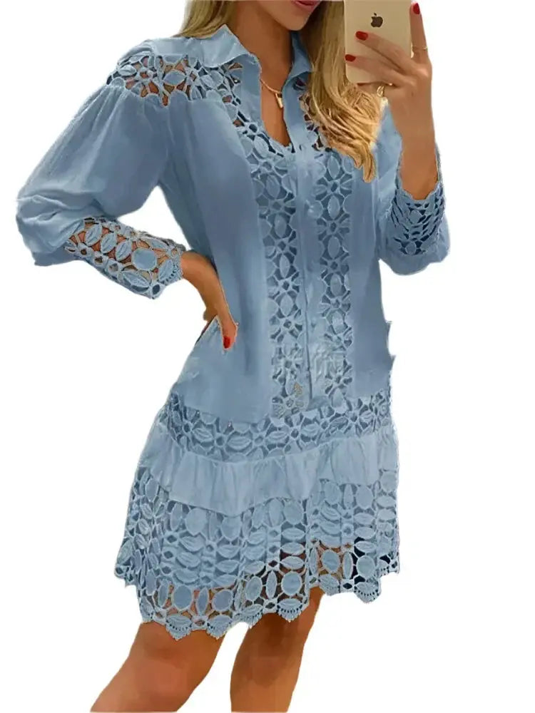 Beatrice | Stylish Lace Splicing Shirt Dress Luvy Boutique