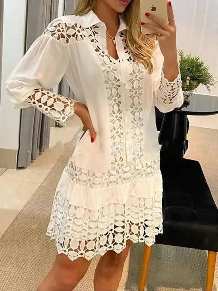 Beatrice | Stylish Lace Splicing Shirt Dress Luvy Boutique