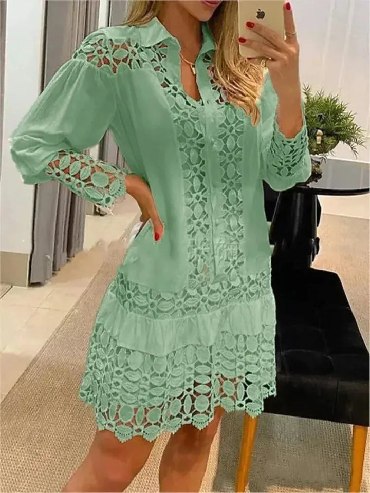Beatrice | Stylish Lace Splicing Shirt Dress Luvy Boutique