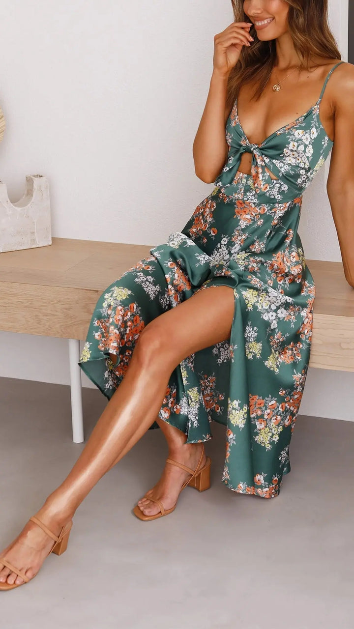 Eleanor | Floral Tie-Front Maxi Dress Luvy Boutique