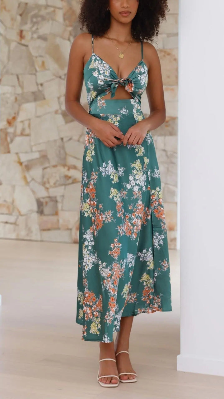 Eleanor | Floral Tie-Front Maxi Dress Luvy Boutique