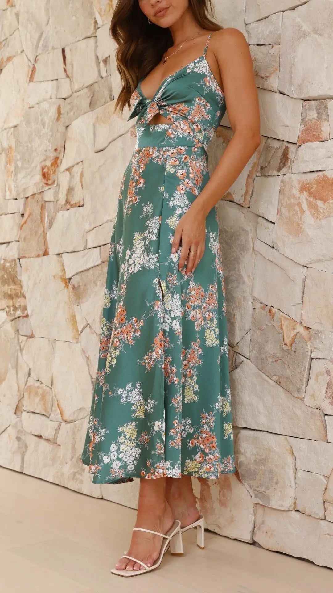 Eleanor | Floral Tie-Front Maxi Dress Luvy Boutique