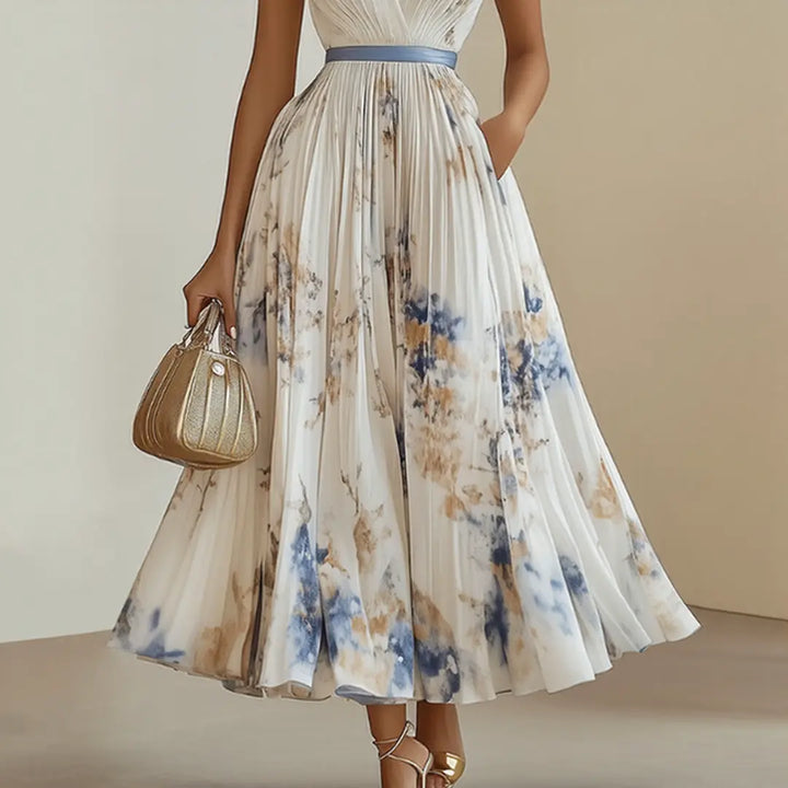 Madison | Women’s Elegant Floral V-Neck Pleated Midi Dress Luvy Boutique