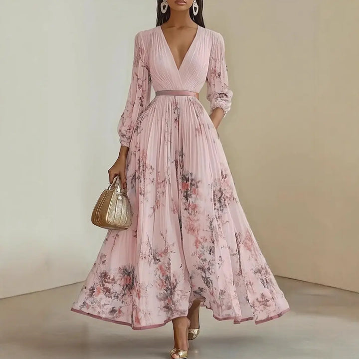 Madison | Women’s Elegant Floral V-Neck Pleated Midi Dress Luvy Boutique