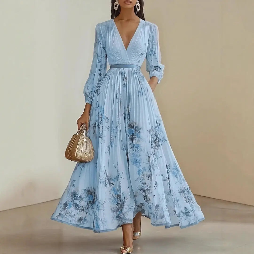 Madison | Women’s Elegant Floral V-Neck Pleated Midi Dress Luvy Boutique