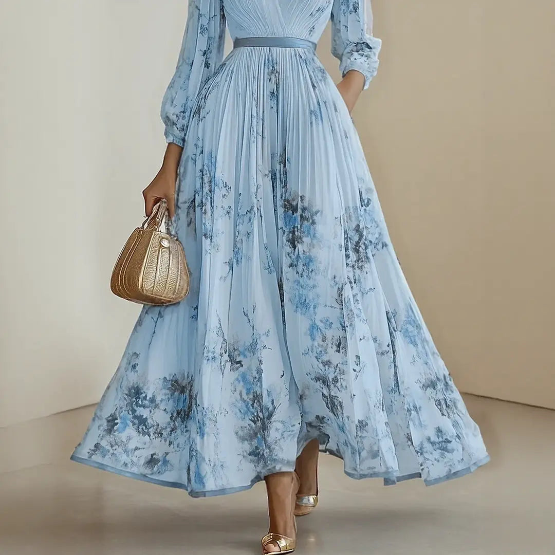 Madison | Women’s Elegant Floral V-Neck Pleated Midi Dress Luvy Boutique