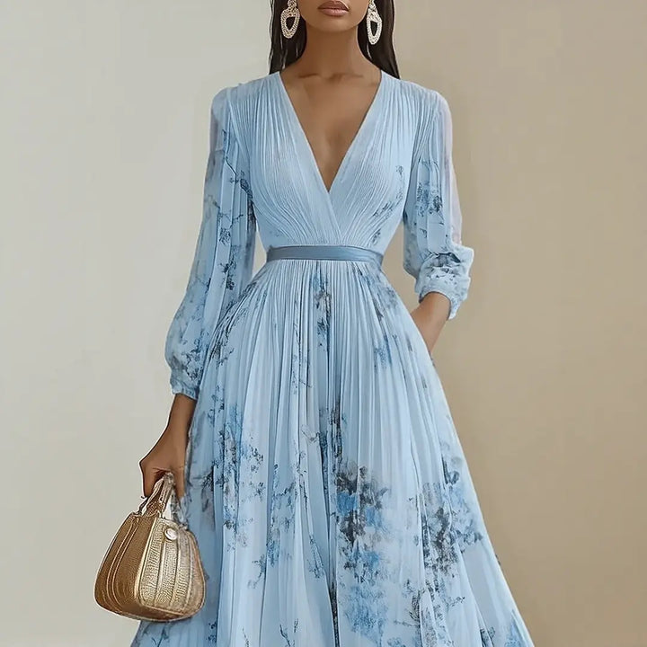 Madison | Women’s Elegant Floral V-Neck Pleated Midi Dress Luvy Boutique