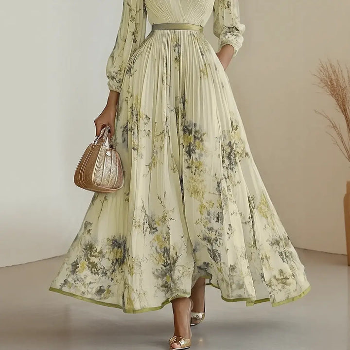 Madison | Women’s Elegant Floral V-Neck Pleated Midi Dress Luvy Boutique