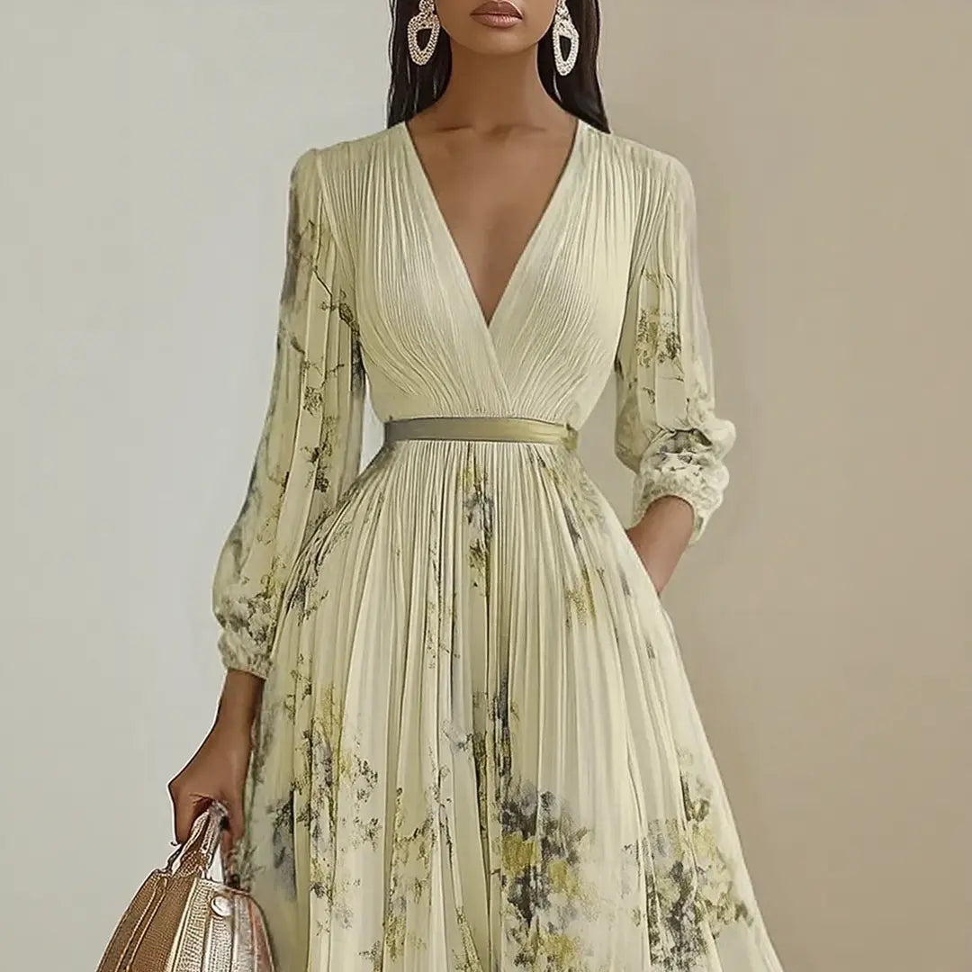 Madison | Women’s Elegant Floral V-Neck Pleated Midi Dress Luvy Boutique