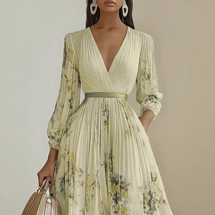 Madison | Women’s Elegant Floral V-Neck Pleated Midi Dress Luvy Boutique