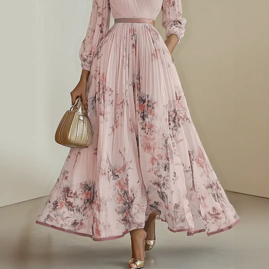 Madison | Women’s Elegant Floral V-Neck Pleated Midi Dress Luvy Boutique