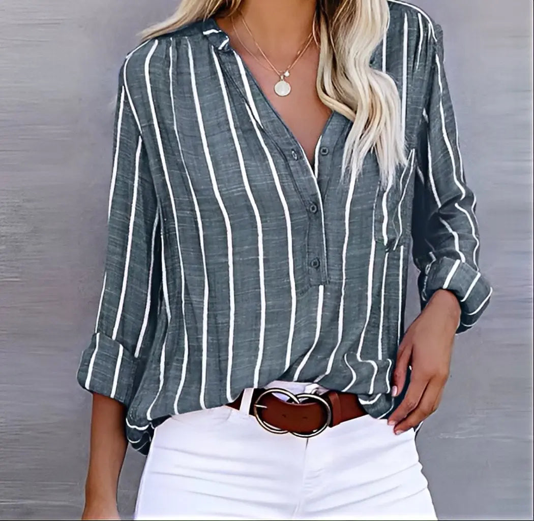 Ashley | Relaxed Fit Striped Button-Down Shirt Luvy Boutique