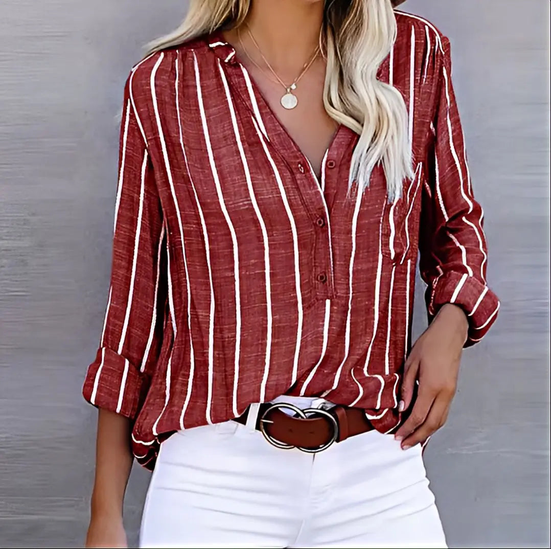 Ashley | Relaxed Fit Striped Button-Down Shirt Luvy Boutique