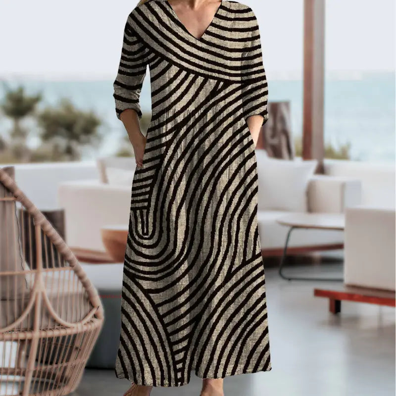Eve | Stylish V-Neck Striped Maxi Dress Luvy Boutique