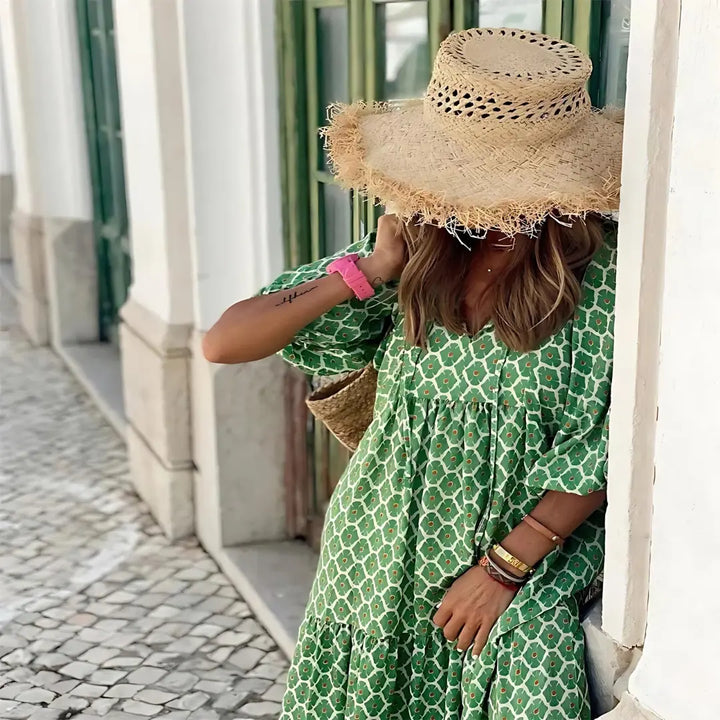 Ruby | Women’s Printed V-Neck Flowy Maxi Dress Luvy Boutique