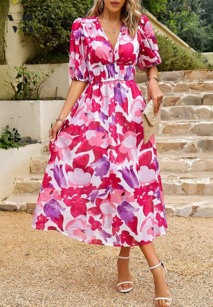 Gabriella | Women’s Floral Print Midi Dress Luvy Boutique