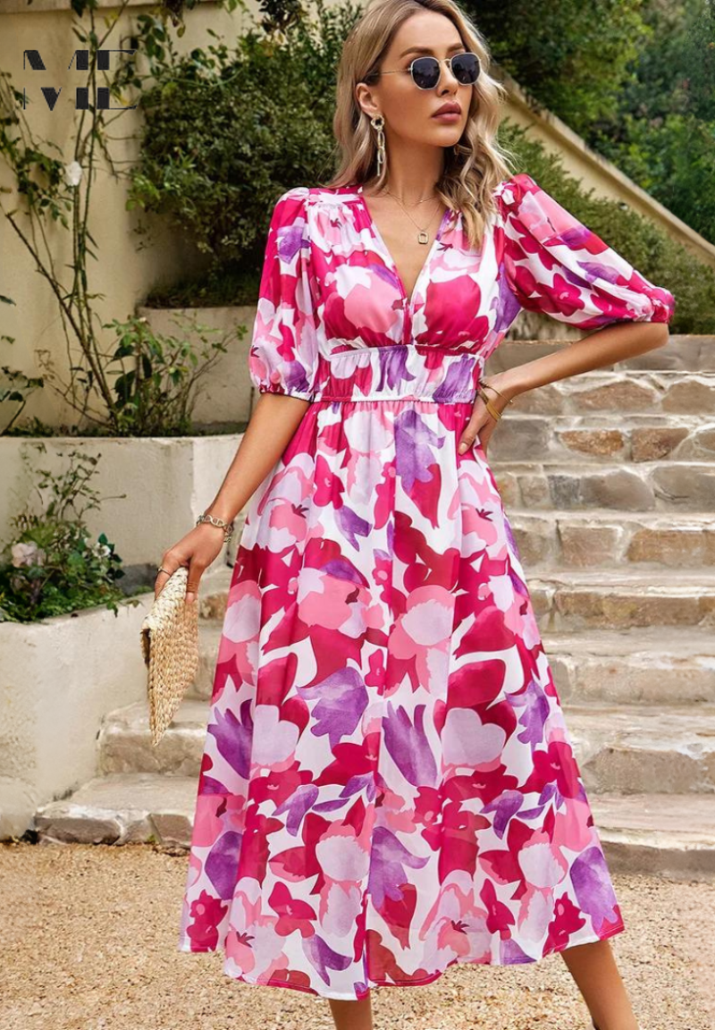 Gabriella | Women’s Floral Print Midi Dress Luvy Boutique