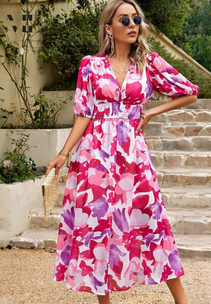 Gabriella | Women’s Floral Print Midi Dress Luvy Boutique