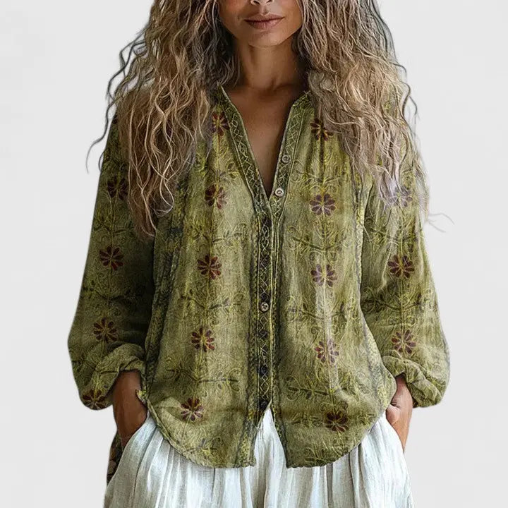 Isabella | Womens Printed Button Front Casual Top Luvy Boutique
