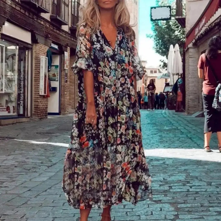 Liana | Stylish Floral V-Neck Maxi Dress Luvy Boutique