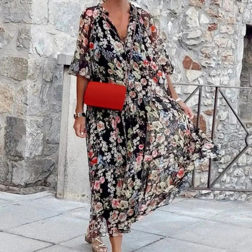 Liana | Stylish Floral V-Neck Maxi Dress Luvy Boutique