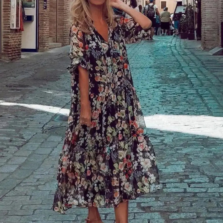 Liana | Stylish Floral V-Neck Maxi Dress Luvy Boutique