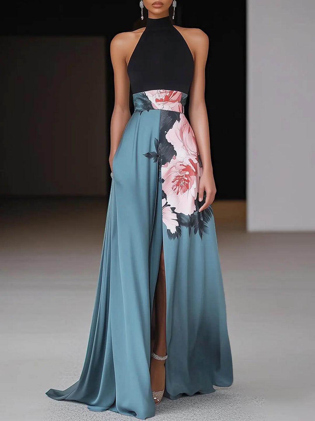 Taylor | Women’s Halter Neck Floral Print Maxi Dress Luvy Boutique