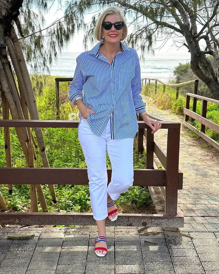 Ula | Women's Striped Button-Up Shirt Luvy Boutique