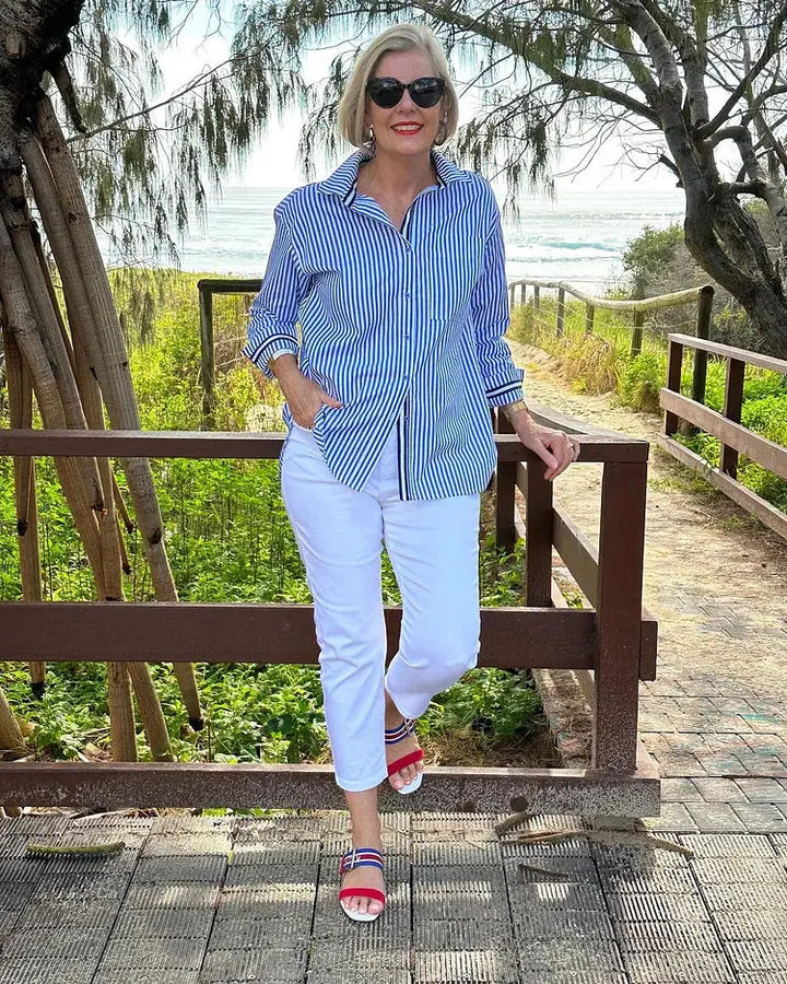 Ula | Women's Striped Button-Up Shirt Luvy Boutique
