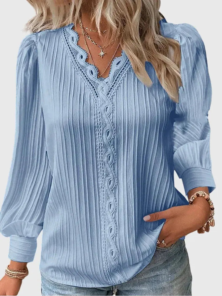Brooklyn | Women’s Lace Trim V-Neck Pullover Blouse Luvy Boutique