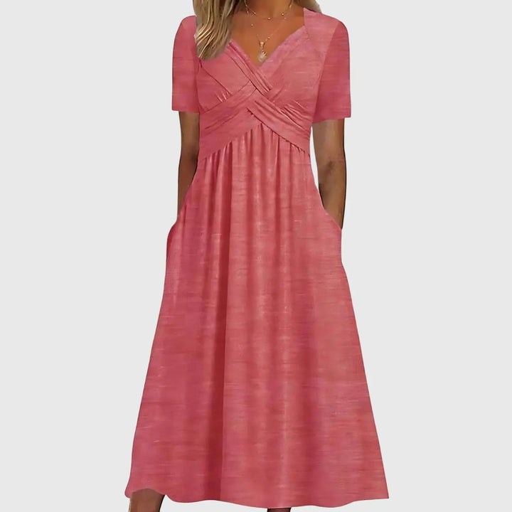 Emma | Womens V Neck Flowy Midi Dress Luvy Boutique