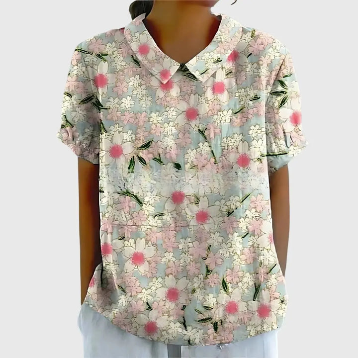 Amelia | Womens Floral Collar Short Sleeve Blouse Luvy Boutique