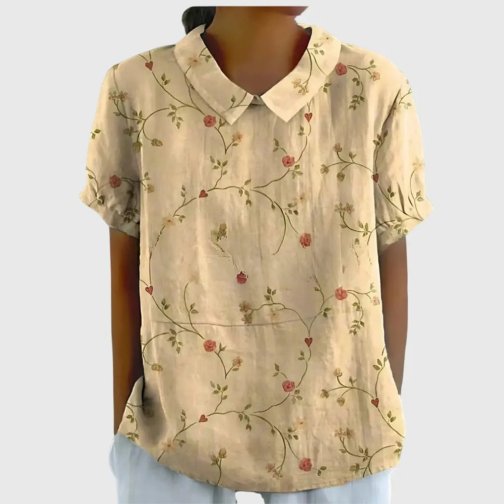 Amelia | Womens Floral Collar Short Sleeve Blouse Luvy Boutique