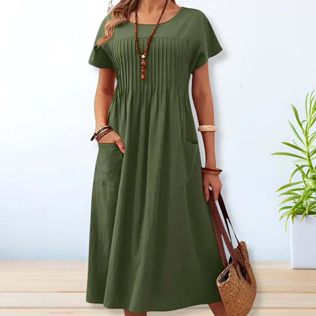 Ava | Women Sleeve Pleated Loose Fit Midi Dress Luvy Boutique