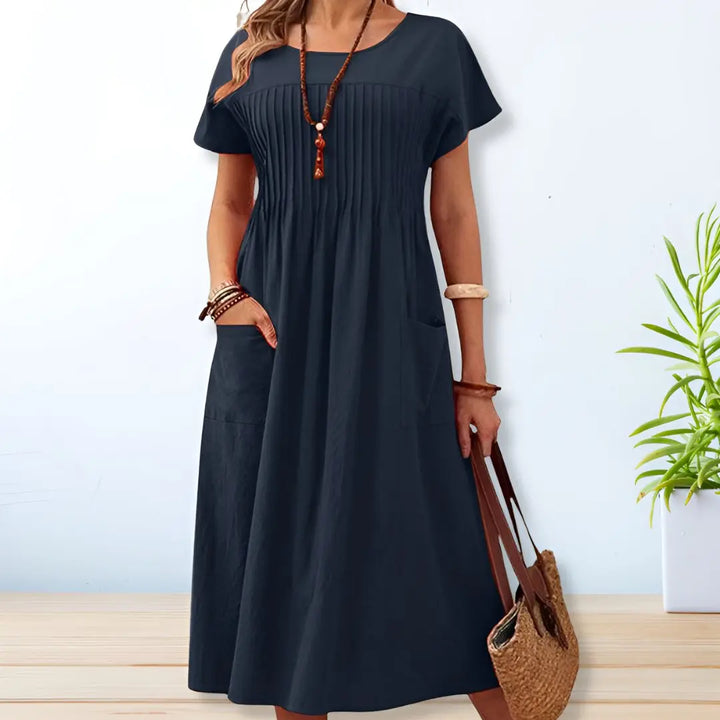 Ava | Women Sleeve Pleated Loose Fit Midi Dress Luvy Boutique
