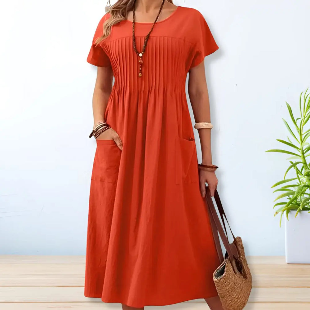Ava | Women Sleeve Pleated Loose Fit Midi Dress Luvy Boutique