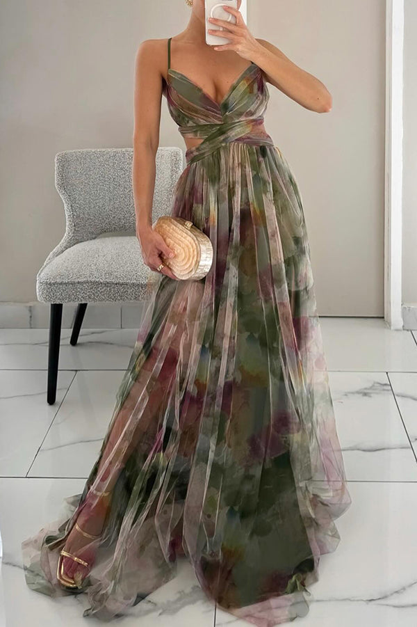 Amelia | Women’s  Print Spaghetti Strap Maxi Dress Luvy Boutique