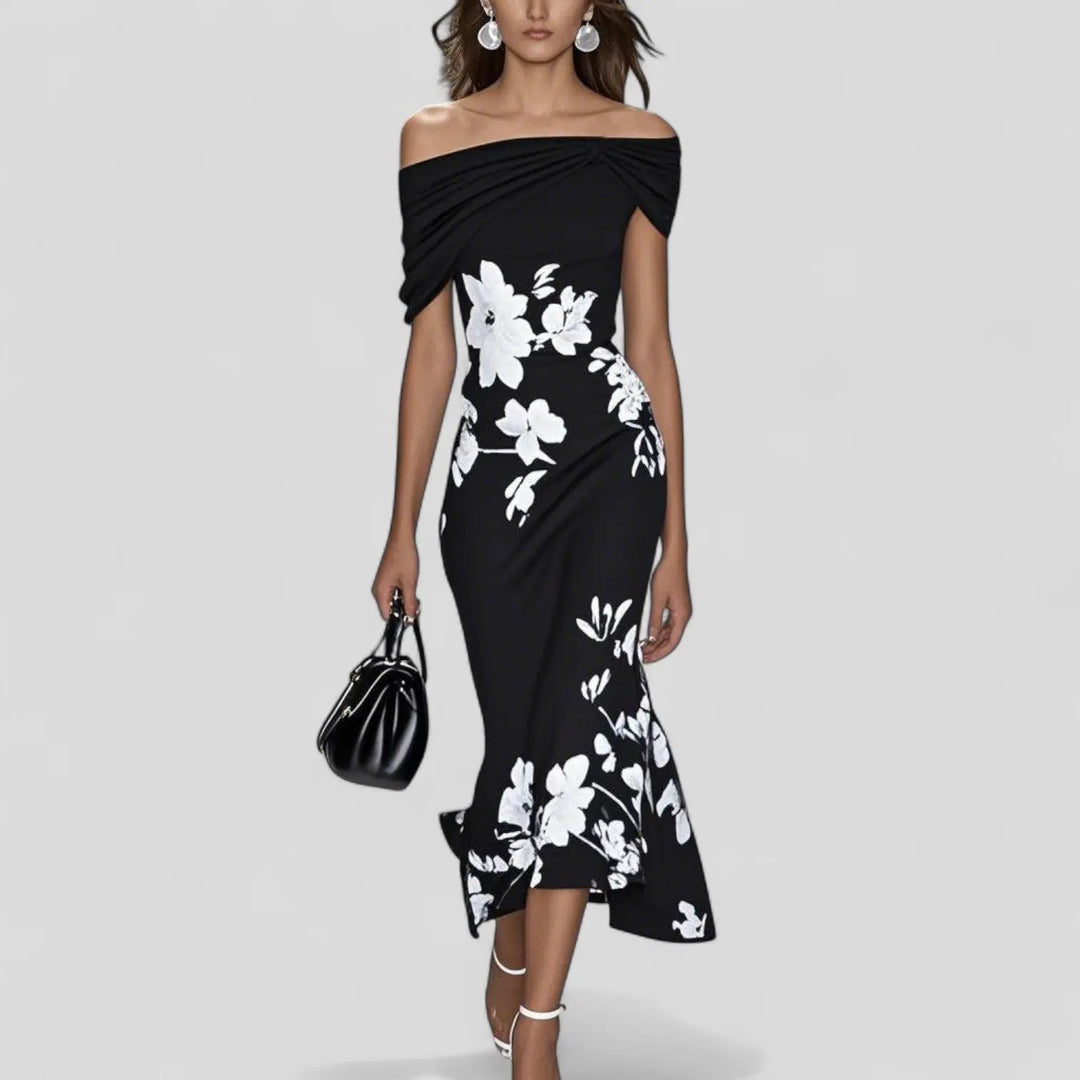 Abigail | Women Off Shoulder Floral Print Midi Dress Luvy Boutique