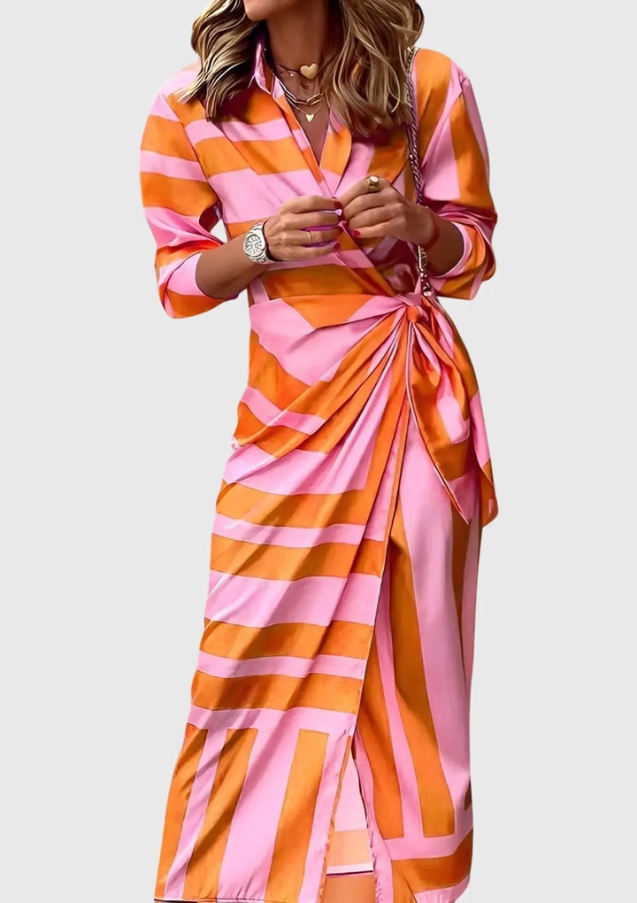 Ava | Womens Striped Wrap Midi Dress Luvy Boutique