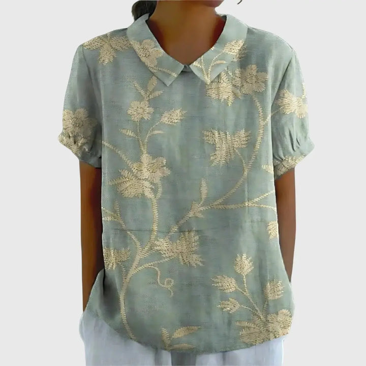 Florence | Women’s Floral Short Sleeve Collared Blouse Luvy Boutique
