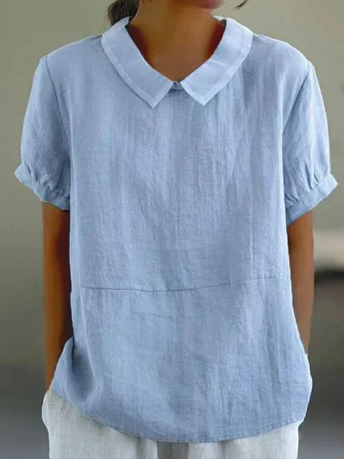Emma | Women’s Linen Peter Pan Collar Blouse Luvy Boutique
