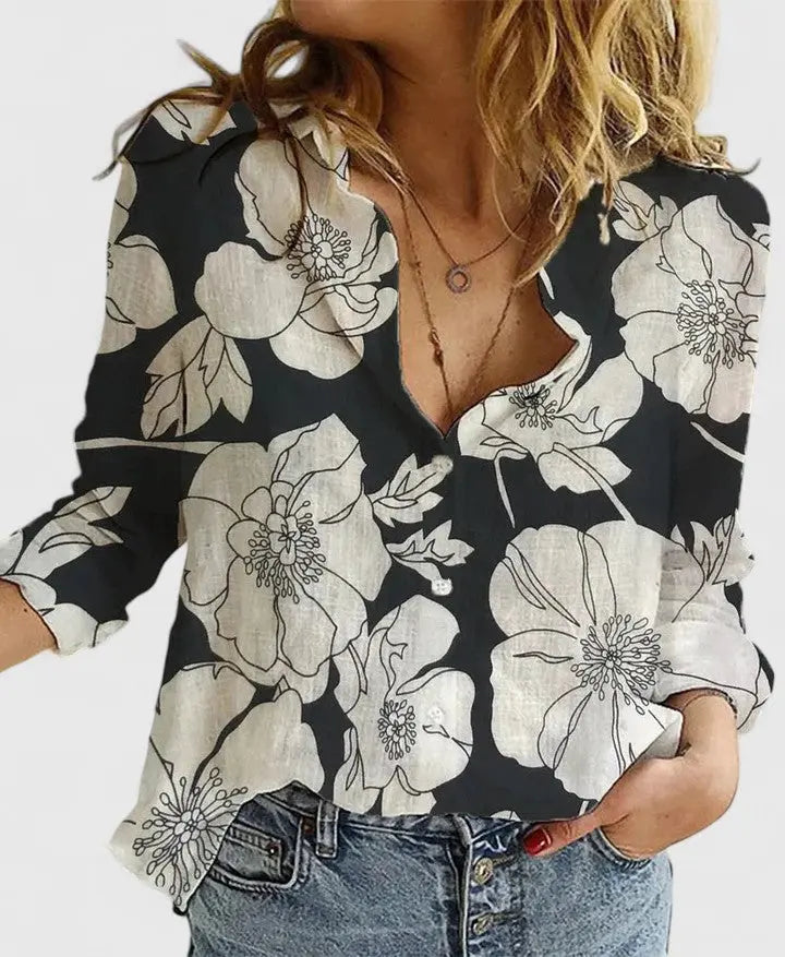 Chloe | Women’s Casual Button Front V-Neck Blouse Luvy Boutique